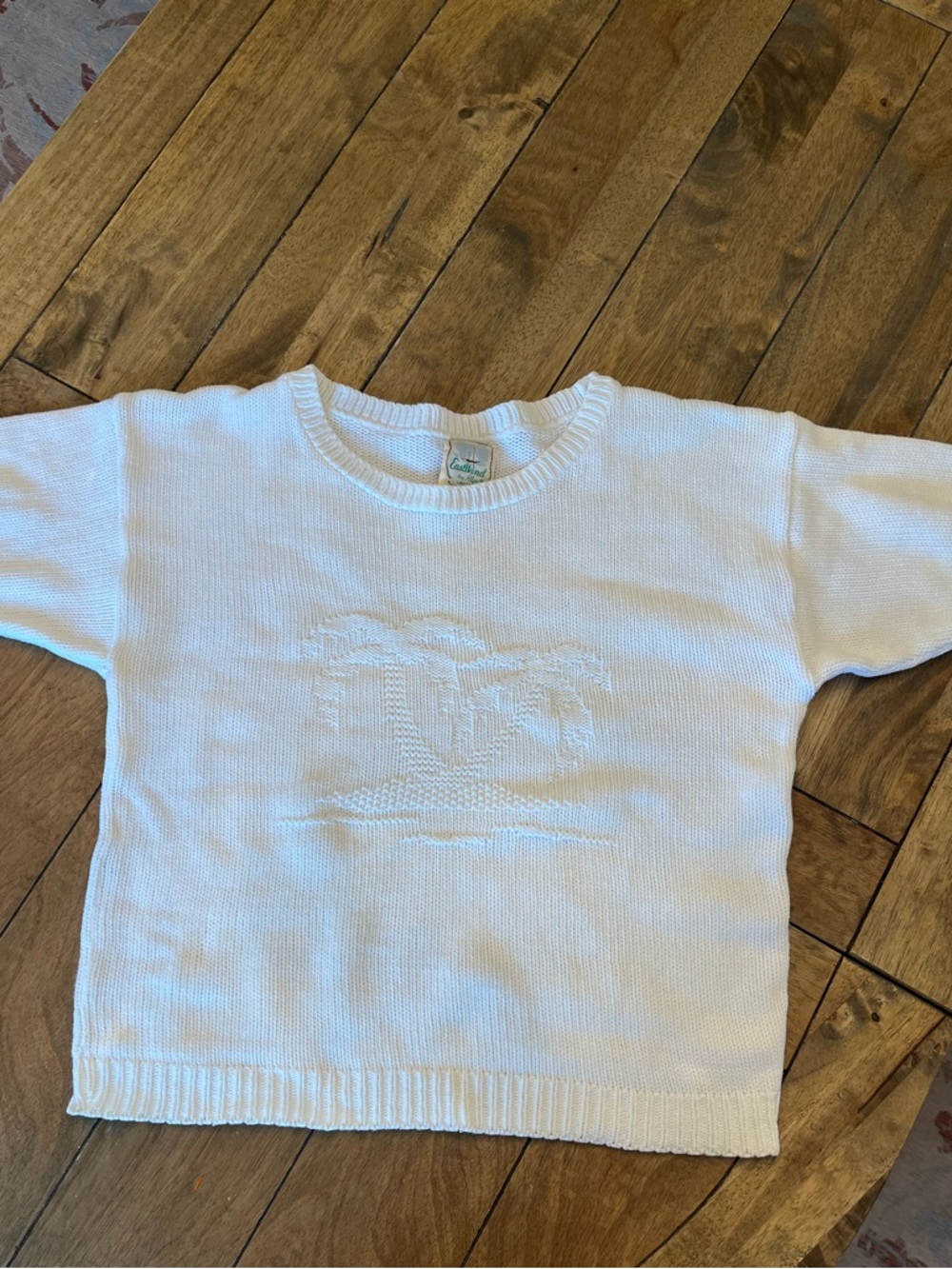 Vintage White Short-Sleeve Knit Sweater with Palm Motif - Women size Large